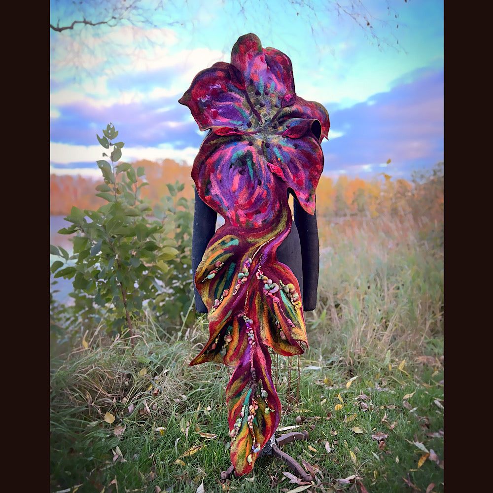 Wild Rose Felted Scarf 70” x 25”