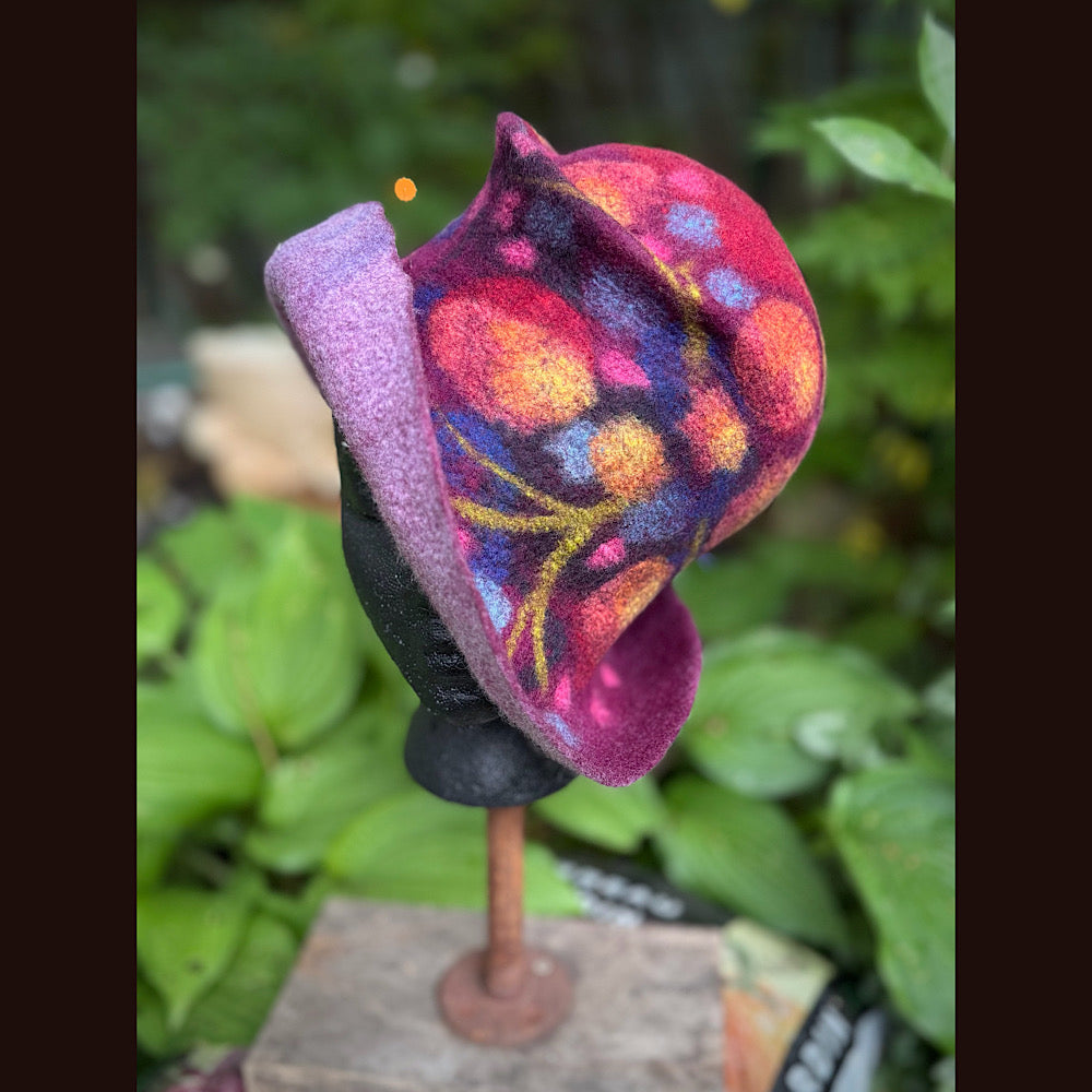 OOAK Handmade wool Felted hat 23.5” medium