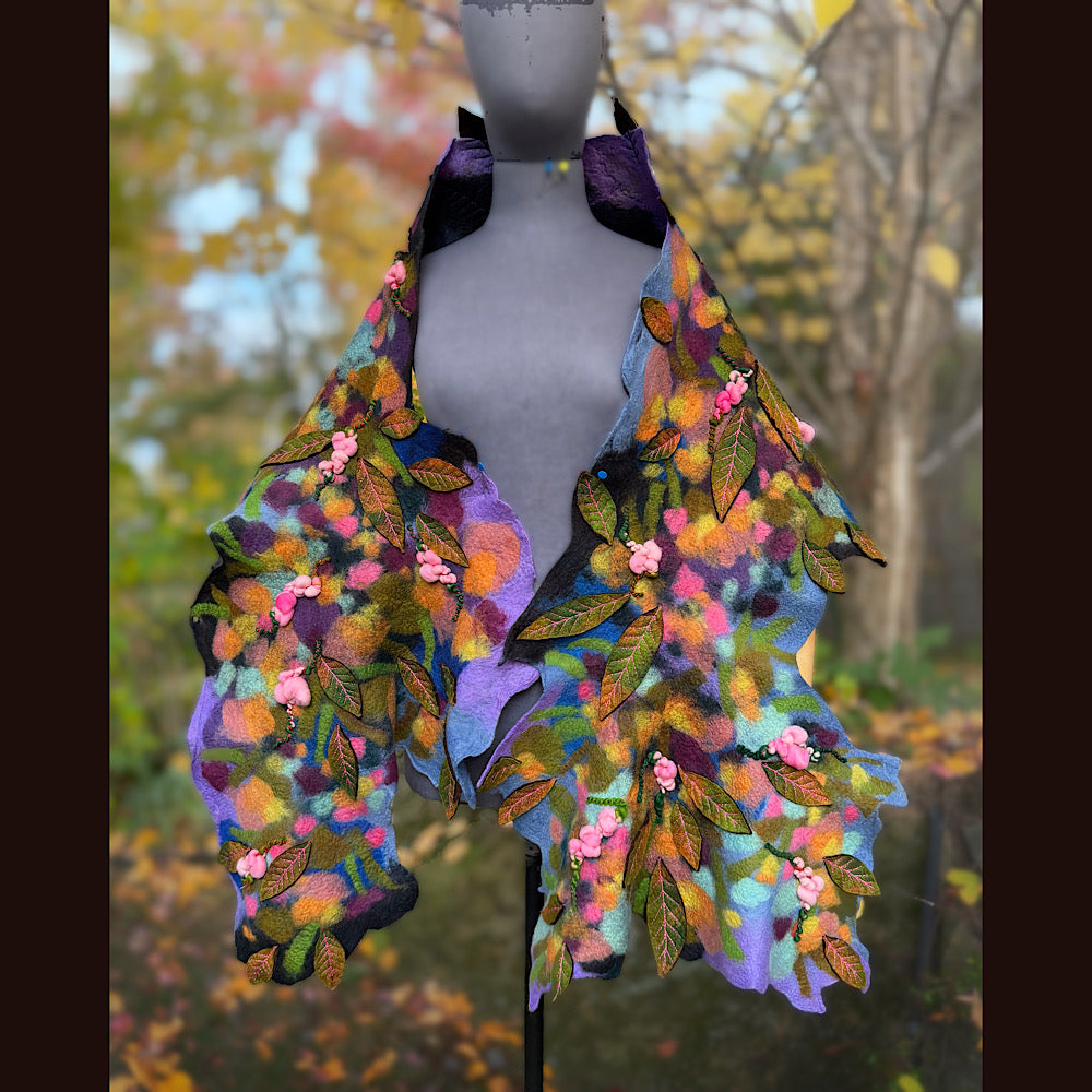 OOAK Handmade wool Felted Scarf 82” X 23” Original art work