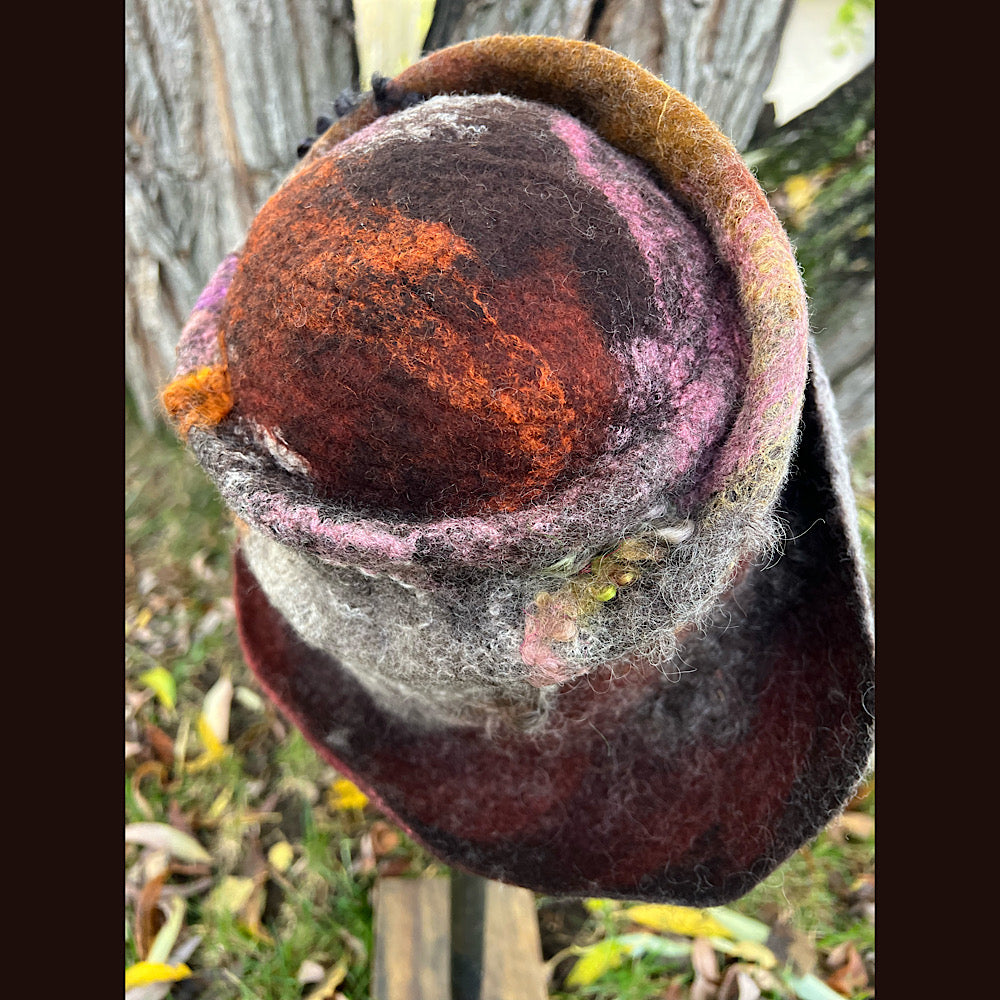 Felted top hat with leaves 24” medium large