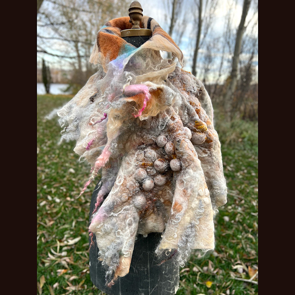 L’Esprit du bois 2024  felted shawl 72” X 22”