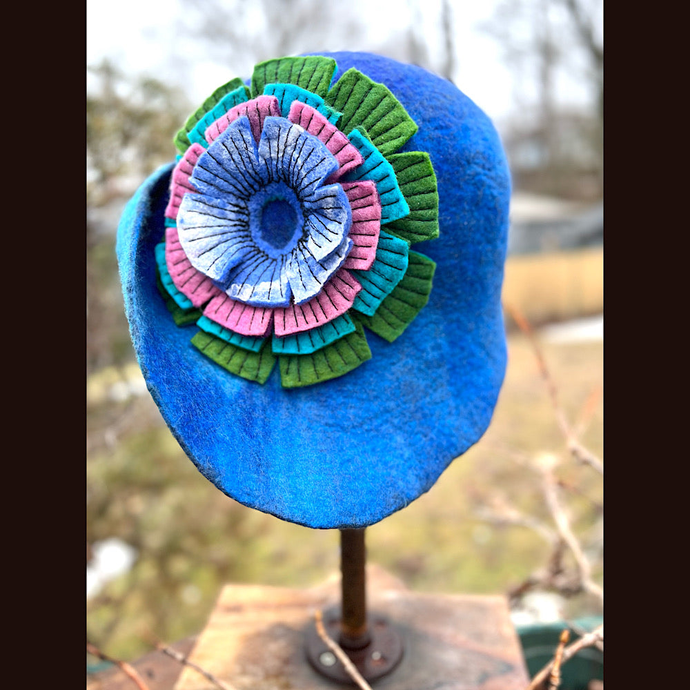 Felted cloche hat with flower 23” 1/2 medium