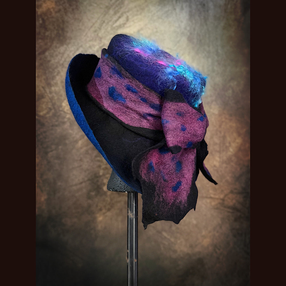 OOAK Handmade wool Felted hat 23.5” medium