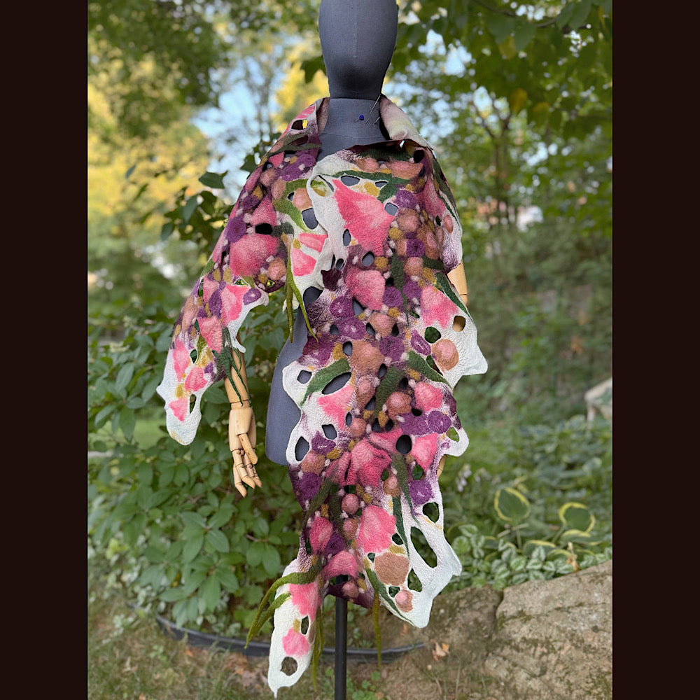 OOAK Handmade wool Felted Scarf 82” X 23” Original art work