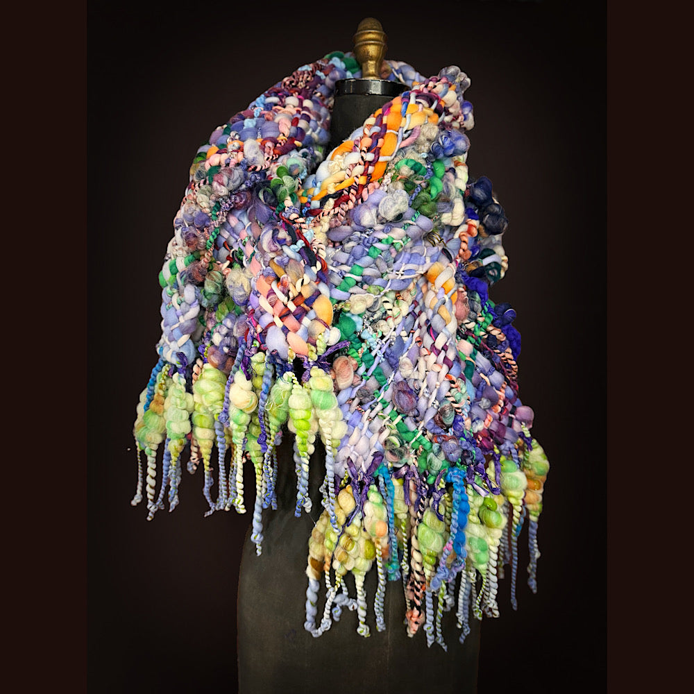 Handmade wool Woven Scarf 84” X 12”