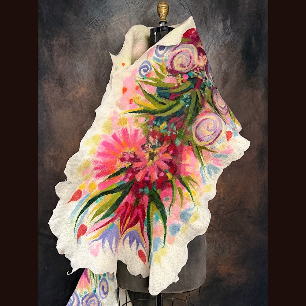 OOAK Handmade wool Felted Scarf 84” X 20” Original art work