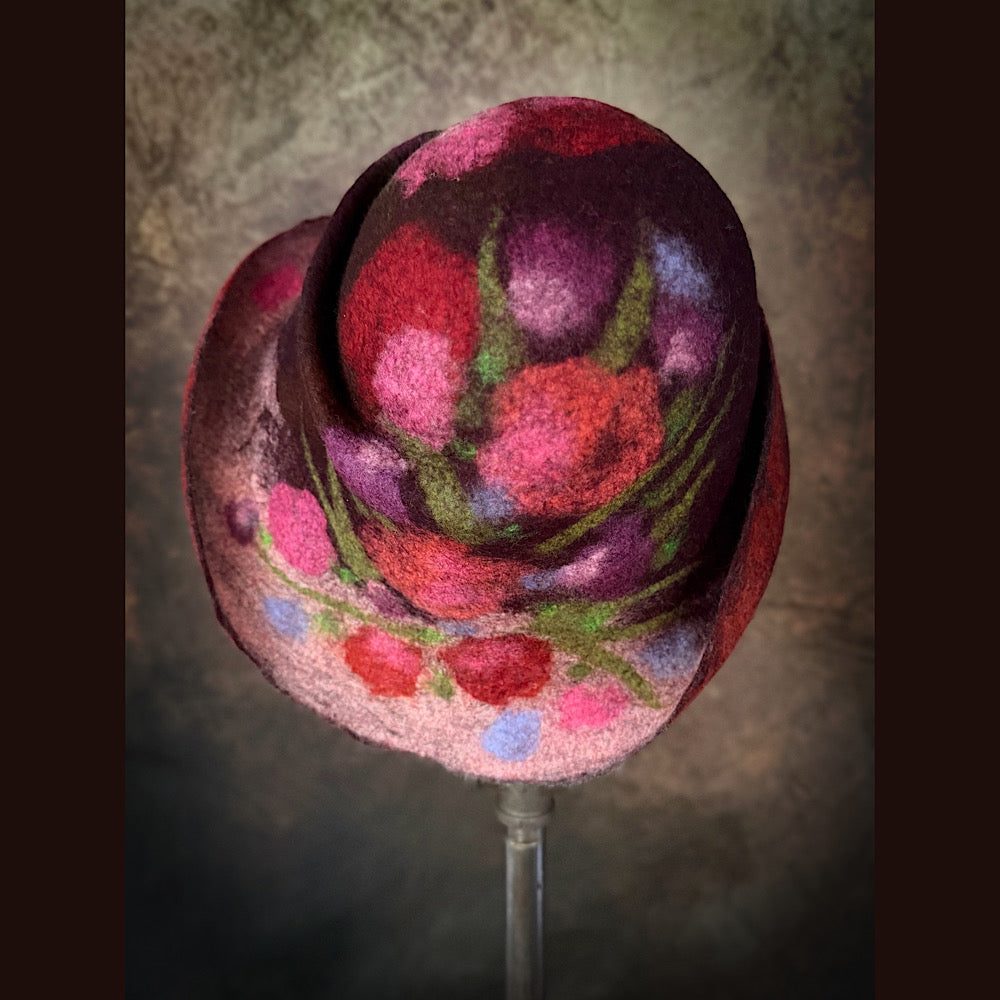 OOAK Handmade wool Felted hat 23.5” medium