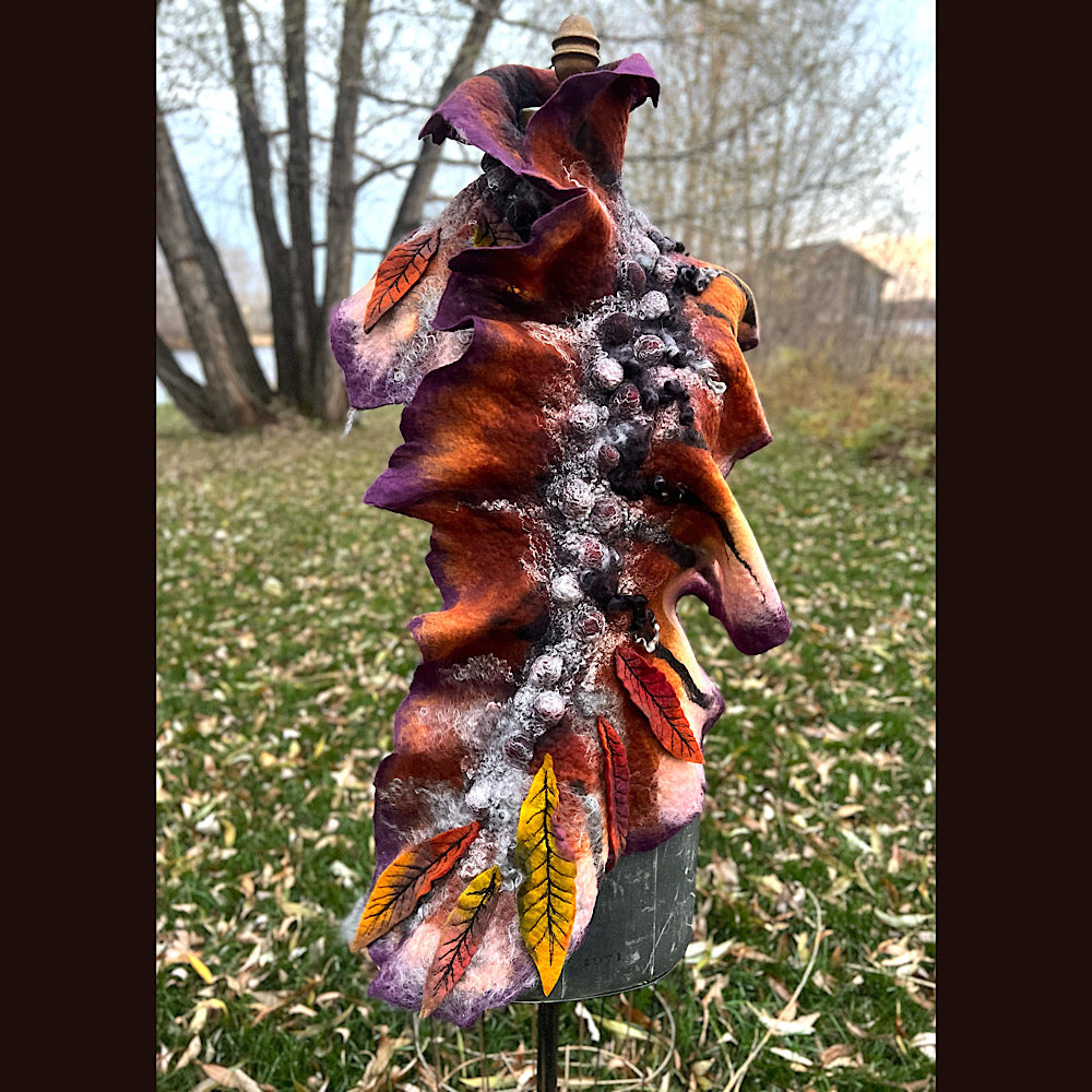 Autumn butterfly felted scarf 50” X 18”