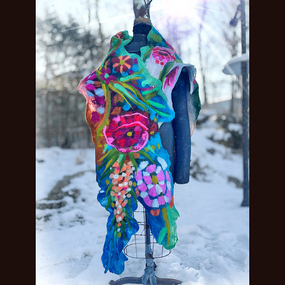 Rose Felted Shawl 84” X 21”
