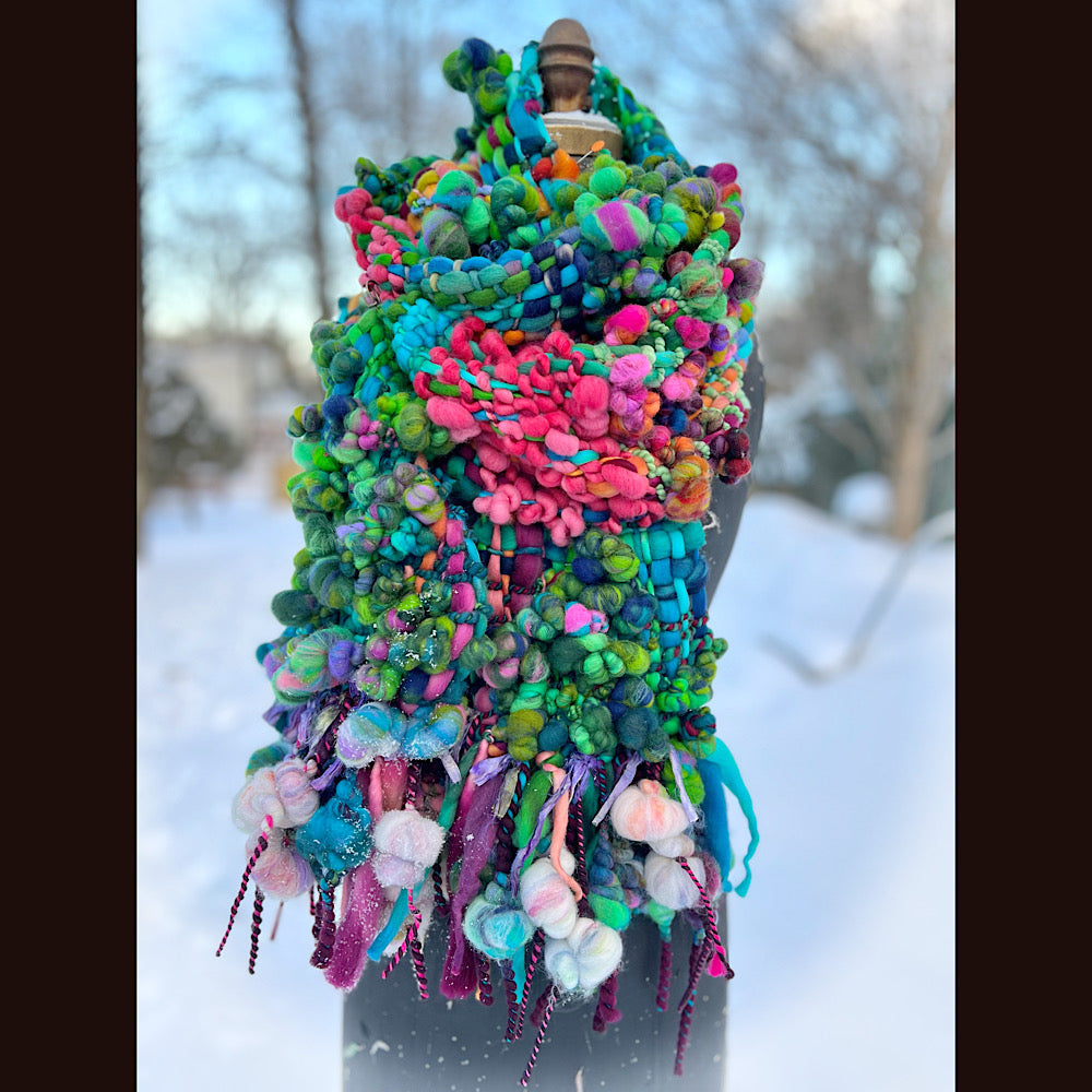 Winter bouquet Woven art yarn Scarf 98” X 7.5”
