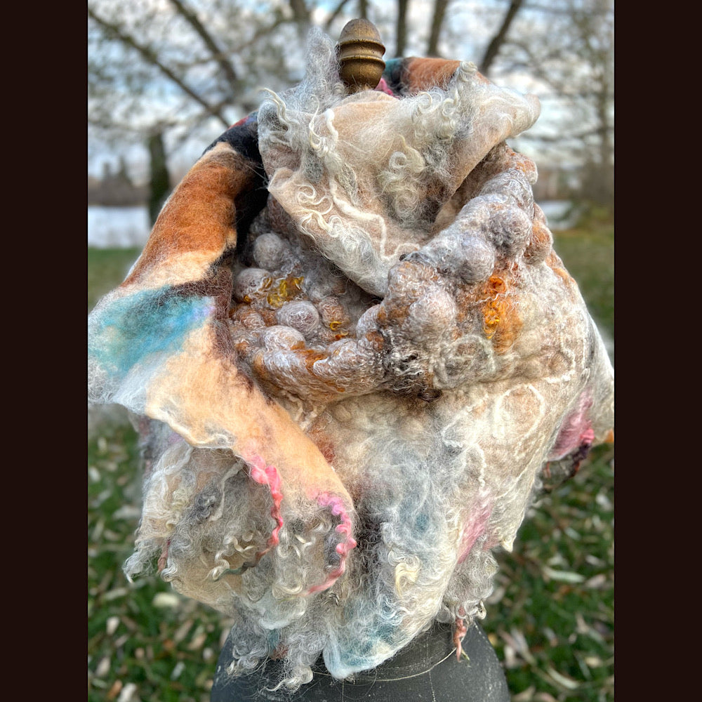 L’Esprit du bois 2024  felted shawl 72” X 22”