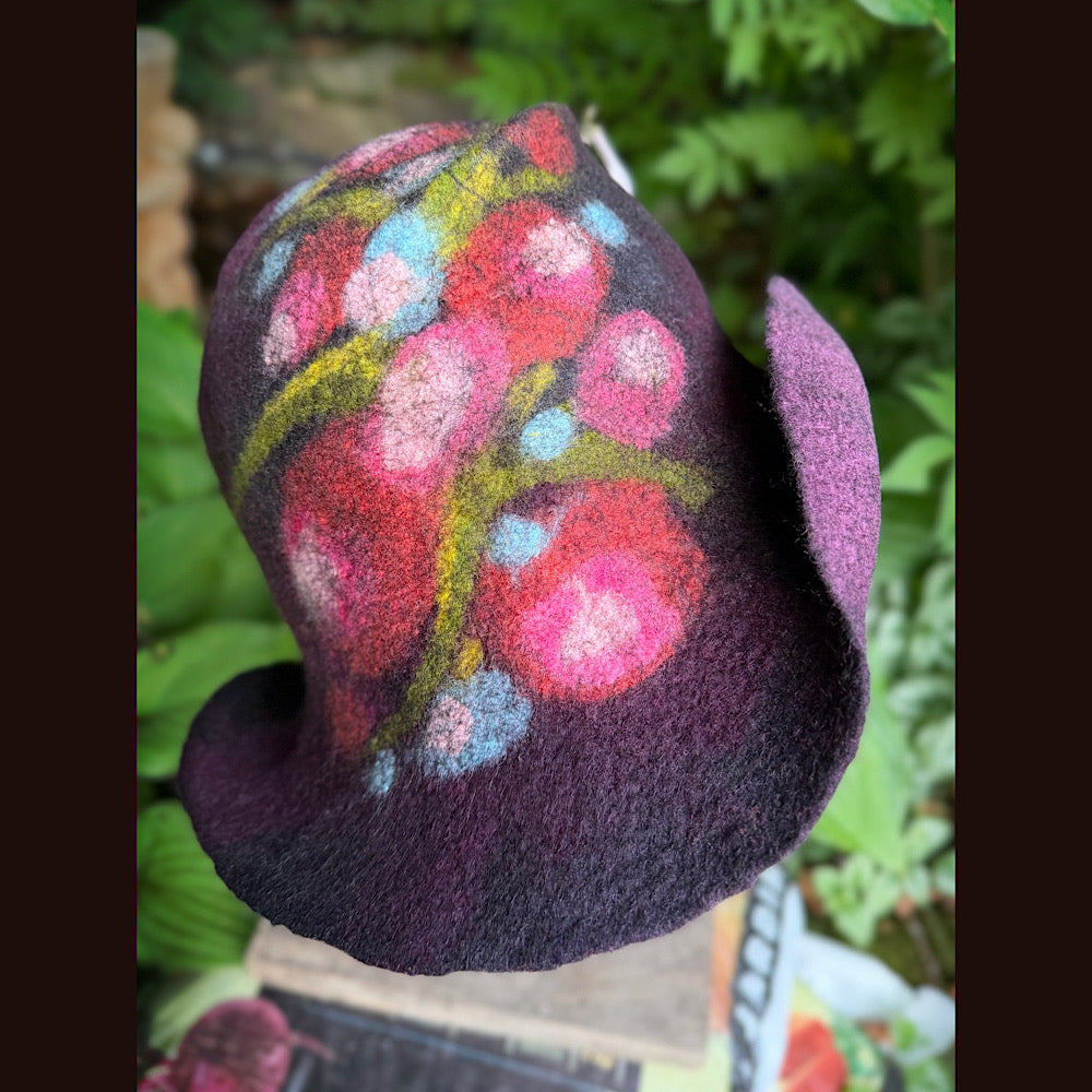 OOAK Handmade wool Felted hat 23.5” medium