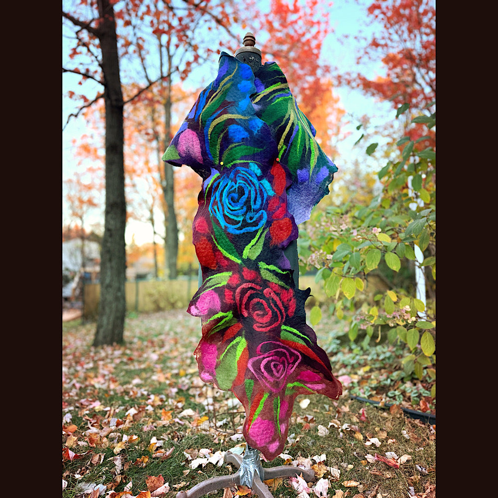 Handmade wool Felted Scarf 84” X 17”