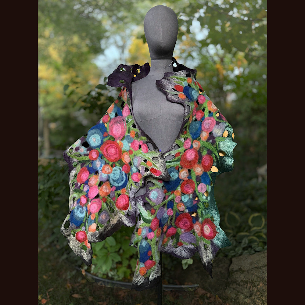 OOAK Handmade wool Felted Scarf 84” X 21” Original art work