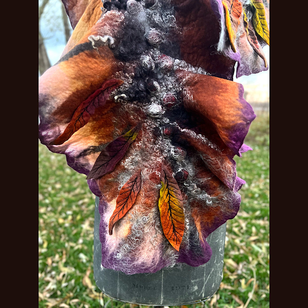 Autumn butterfly felted scarf 50” X 18”