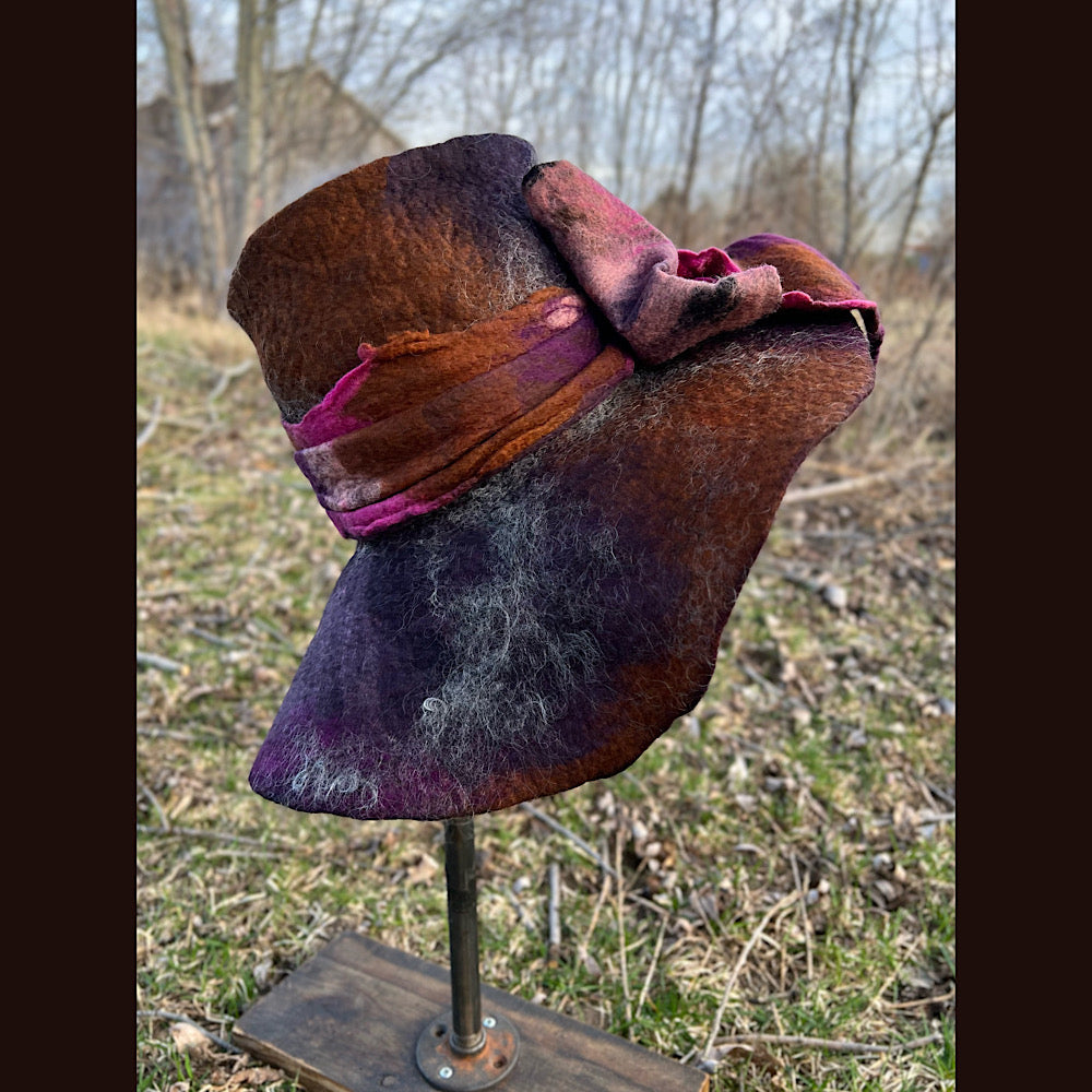 Large brim Felted hat with bow 24” large