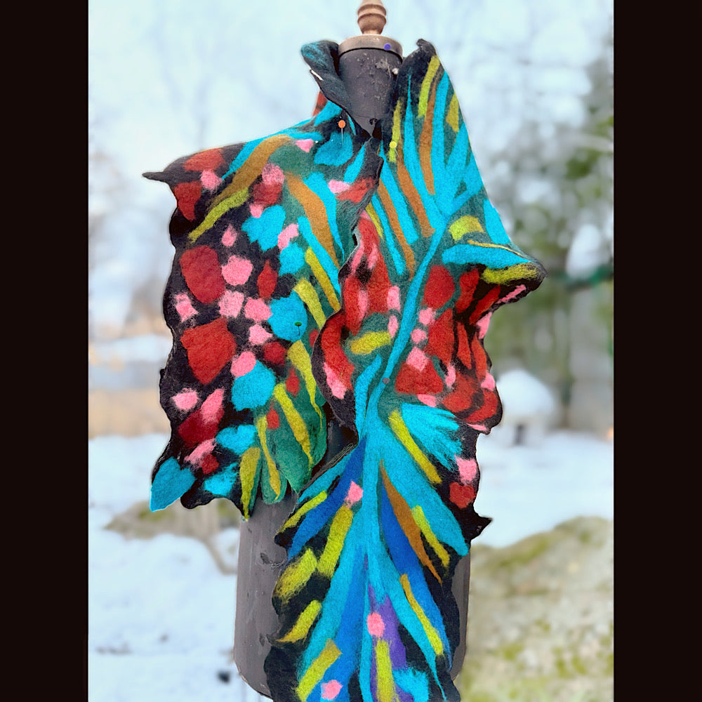 Handmade wool Felted Scarf 78” X 12”