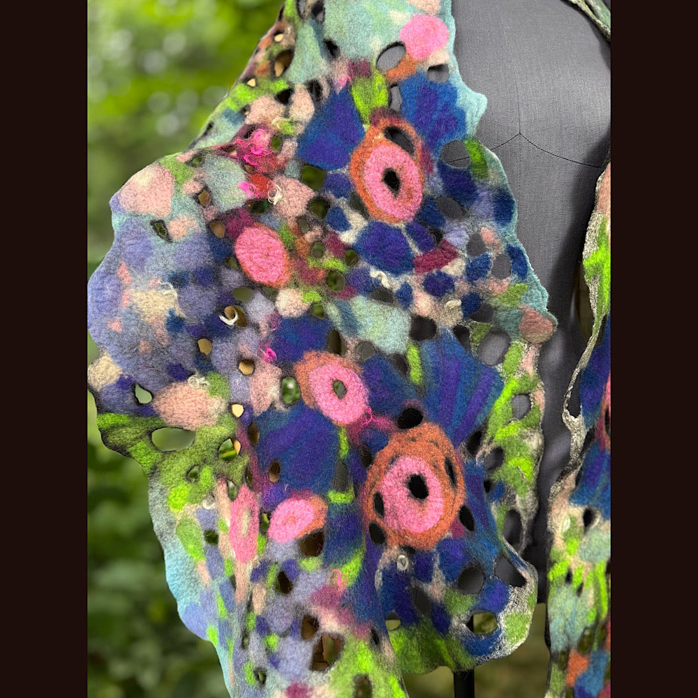 OOAK Handmade wool Felted Scarf 90” X 17”Original art work