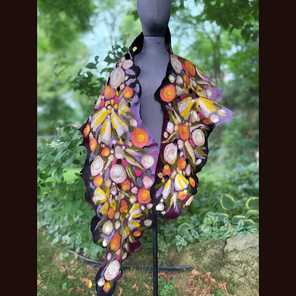 OOAK Handmade wool Felted Scarf 88” X 16” Original art work