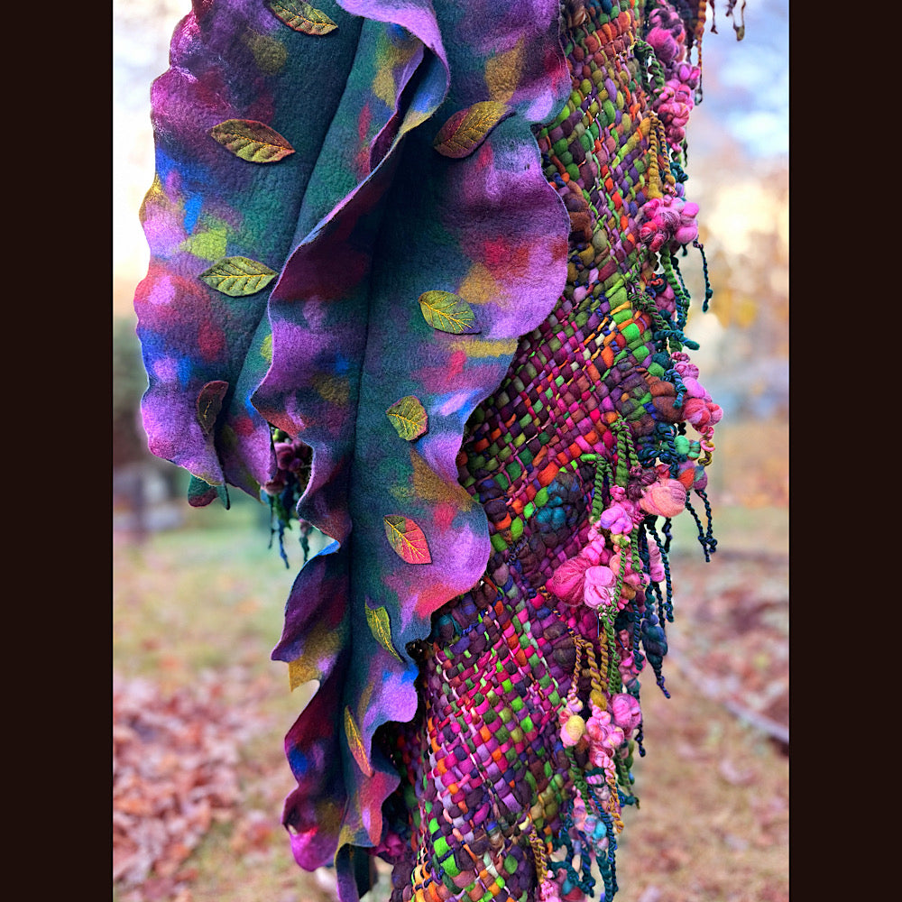 Handmade wool Felted Scarf 90” X 16”