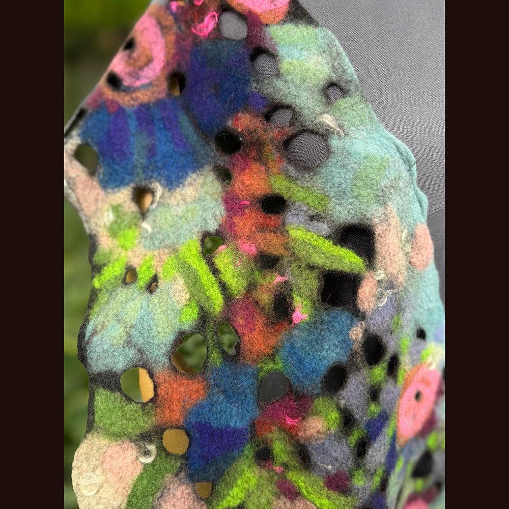 OOAK Handmade wool Felted Scarf 90” X 17”Original art work