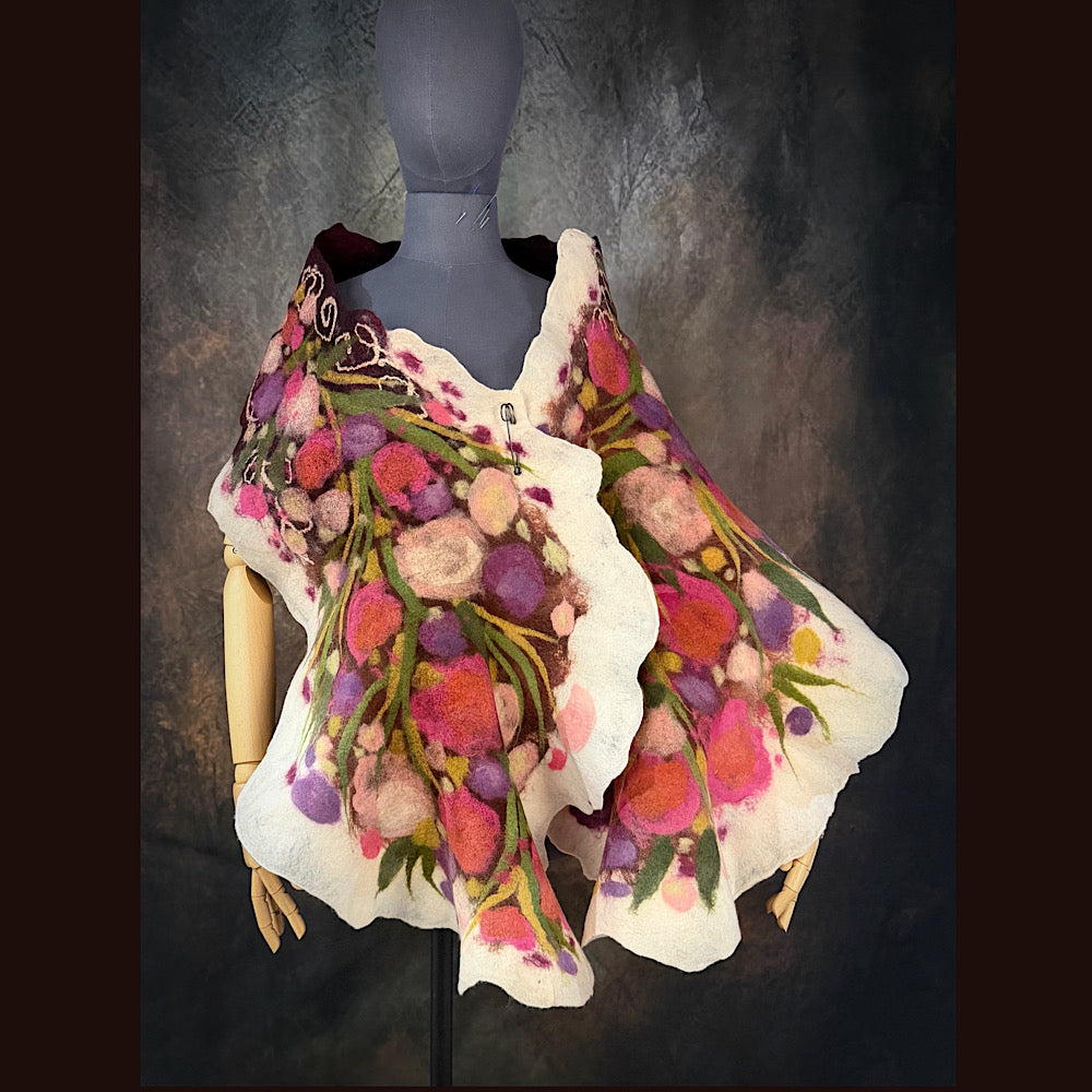 OOAK Handmade wool Felted Scarf 75” X 19”Original art work