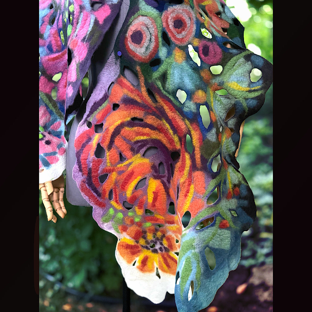 OOAK Handmade wool Felted Scarf 78” X 17” Original art work