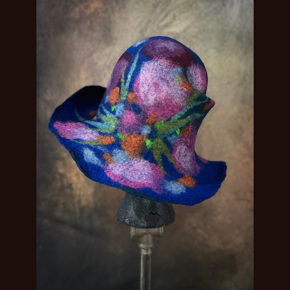OOAK Handmade wool Felted hat 23.5” medium