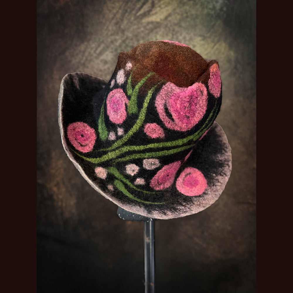 OOAK Handmade wool Felted hat 23.5” medium