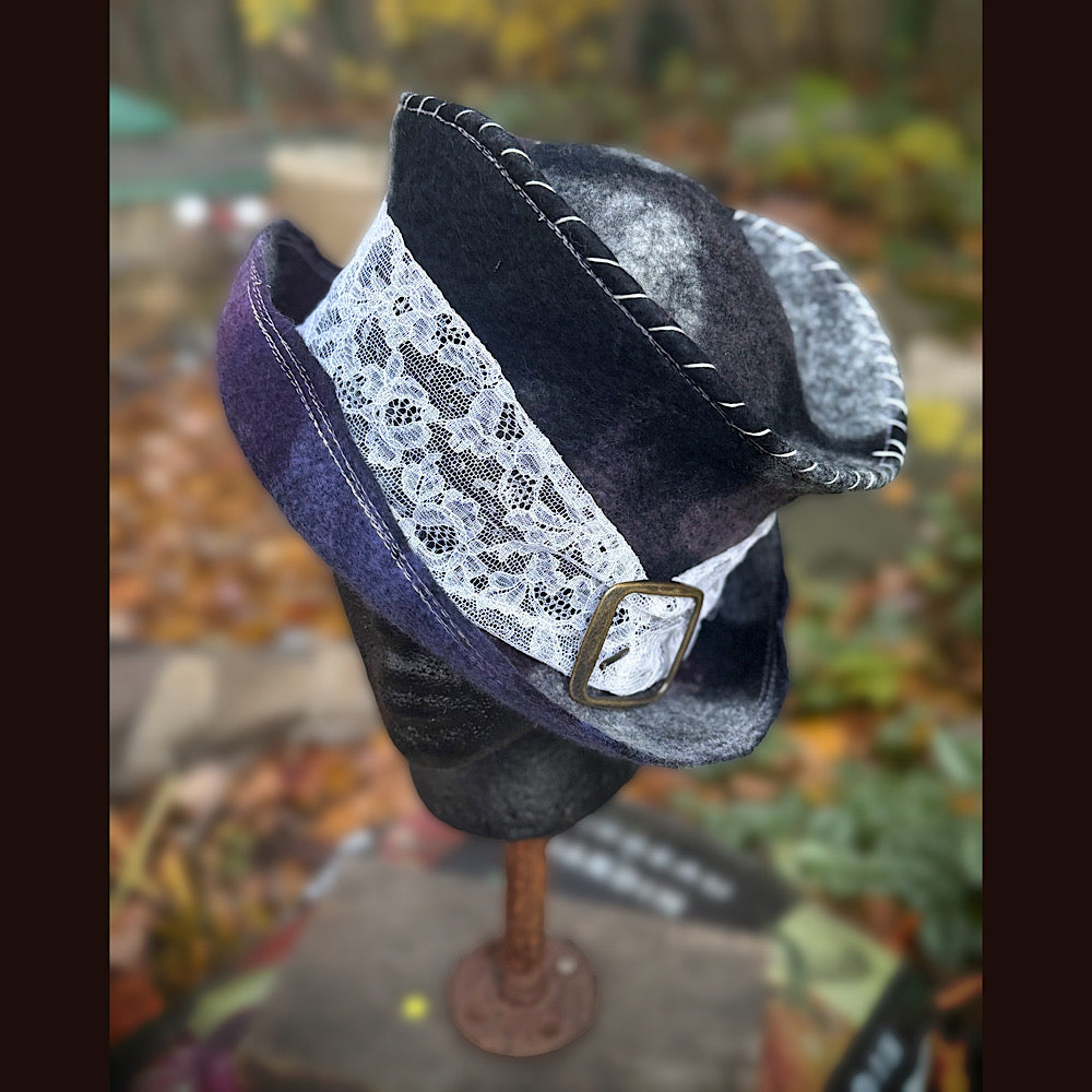 OOAK Handmade wool Felted hat 23.5” medium