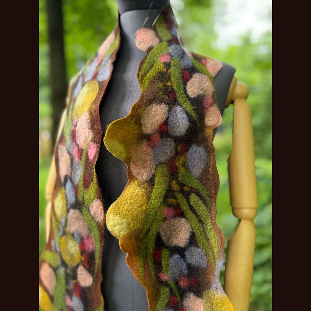 OOAK Handmade wool Felted Scarf 86” X 8”Original art work