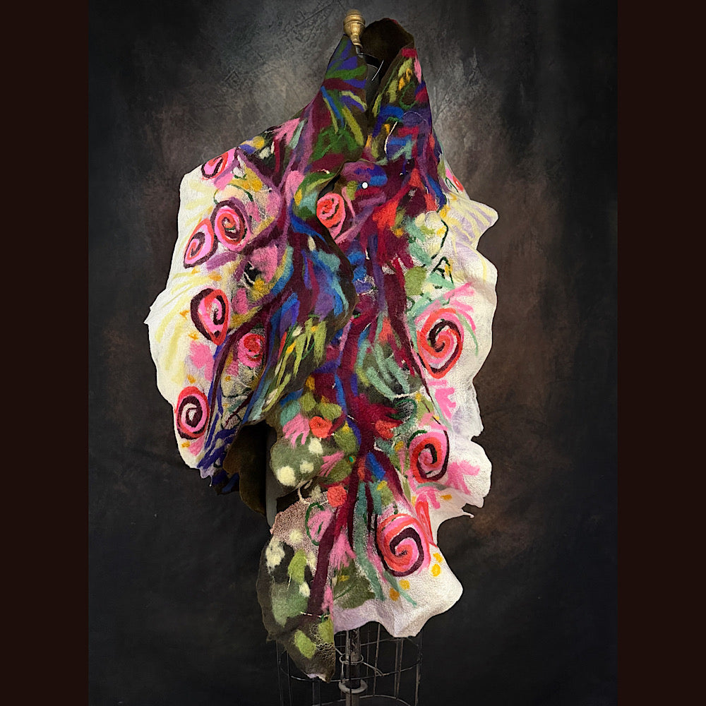 OOAK Handmade wool Felted Scarf 84” X 18”