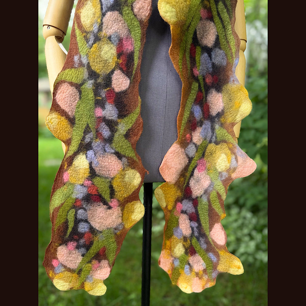 OOAK Handmade wool Felted Scarf 86” X 8”Original art work