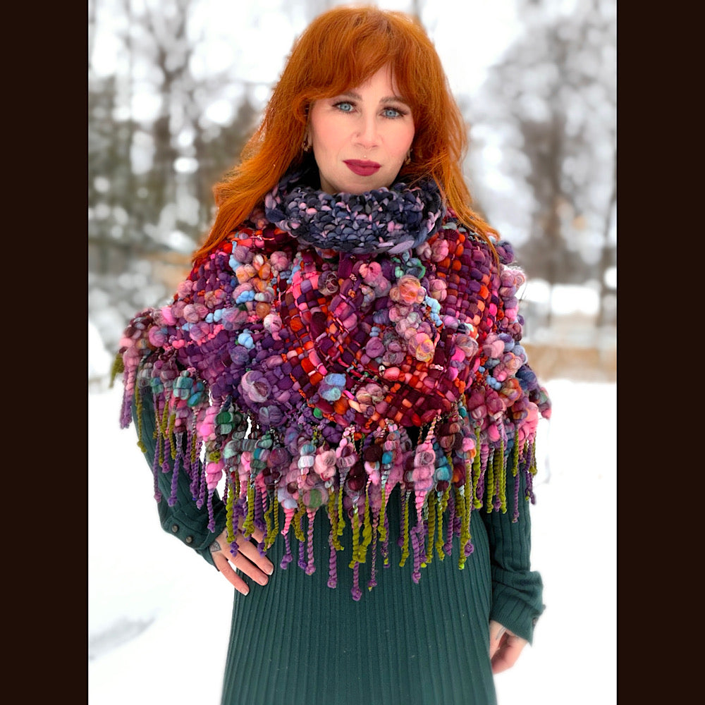 Handmade wool Woven Scarf shawlette 25” X  20” larger size