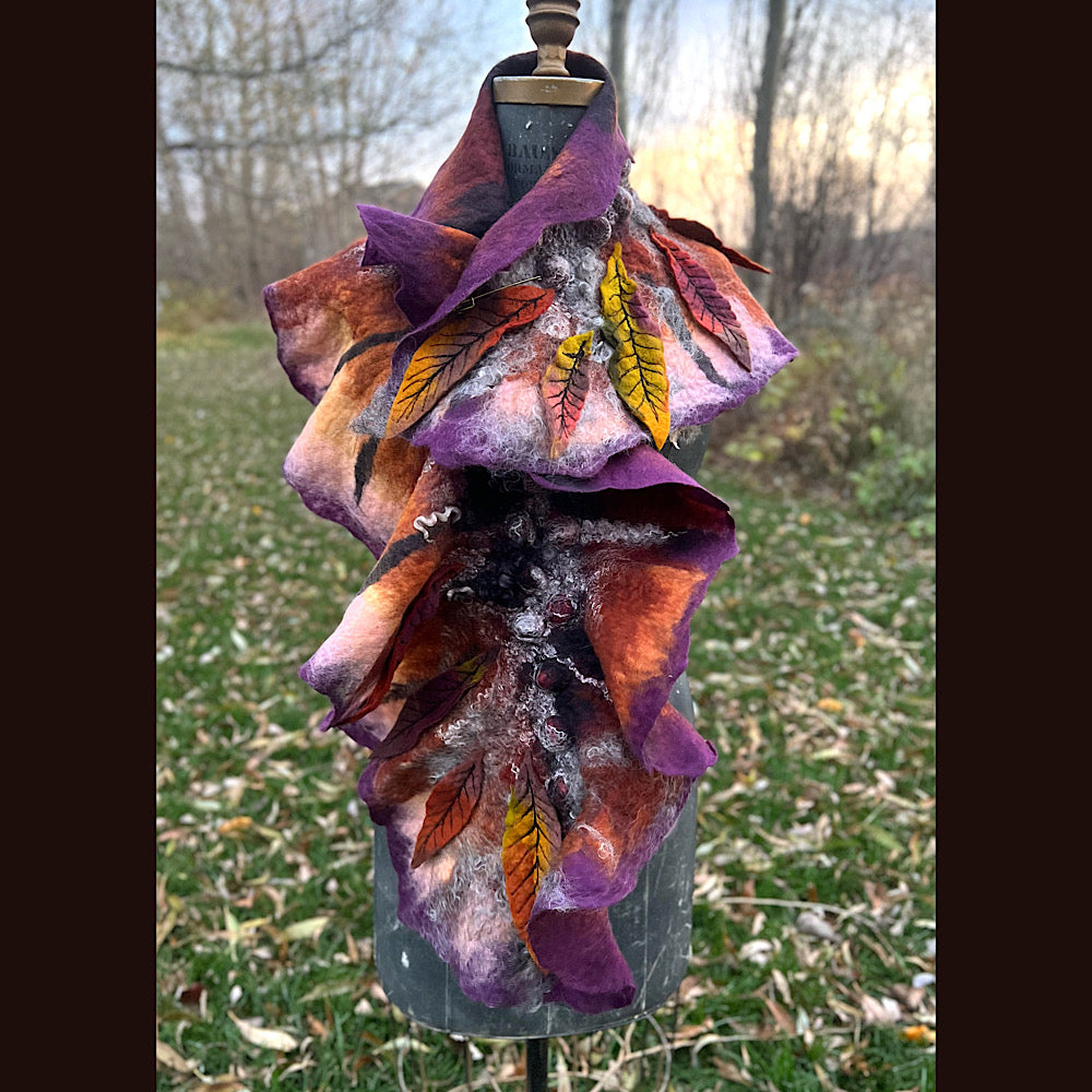 Autumn butterfly felted scarf 50” X 18”