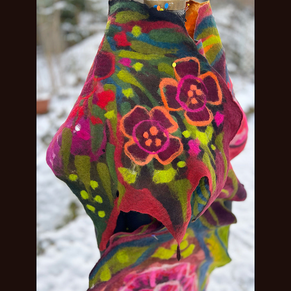 Rose Felted Shawl 80” X 21”