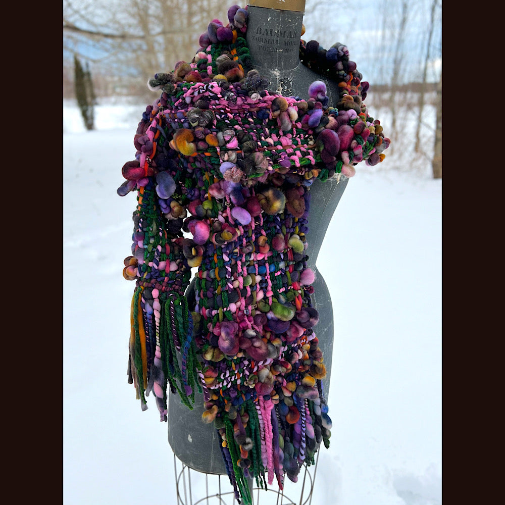 Woven scarf made of hand spun yarn 84” X 9”