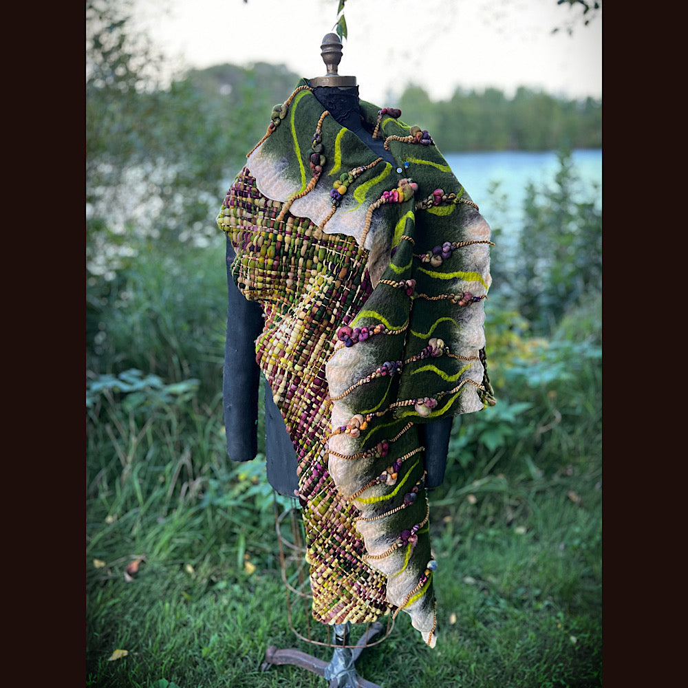 Felted and woven Shawl 82” X 21”