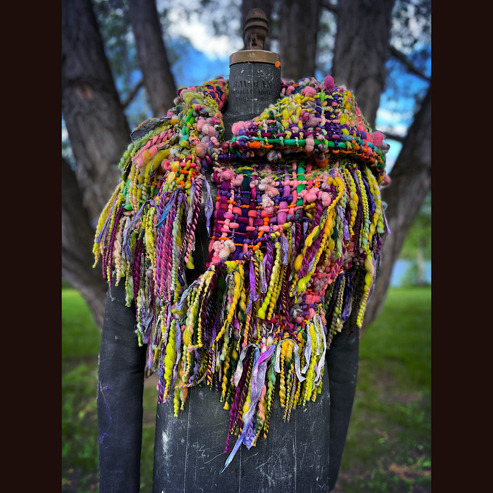Rainbow warrior Woven shawl 82” X 36” 1 pound