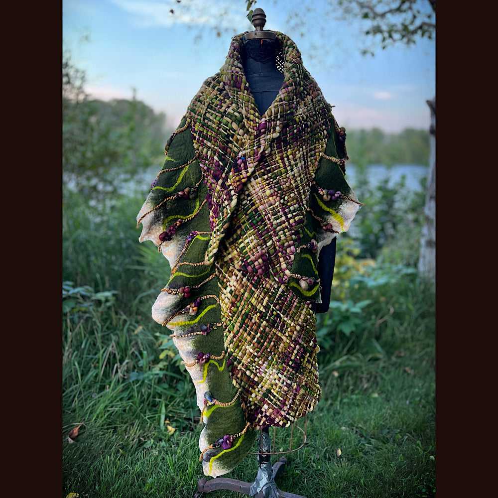 Felted and woven Shawl 82” X 21”