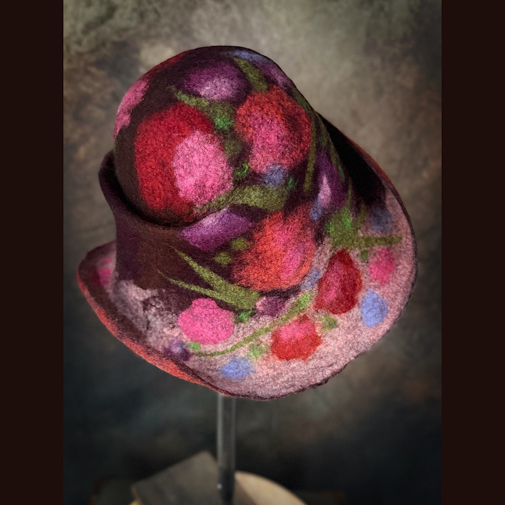 OOAK Handmade wool Felted hat 23.5” medium