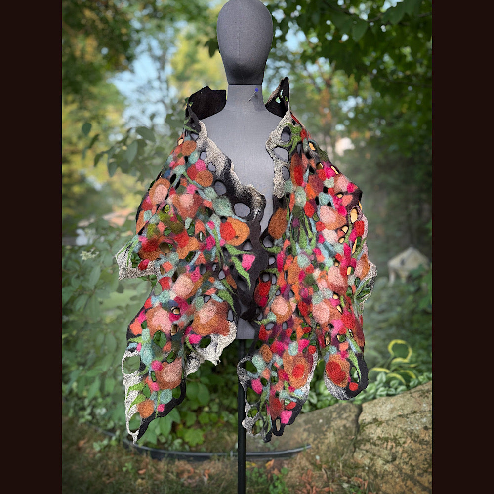 OOAK Handmade wool Felted Scarf 90” X 19” Original art work