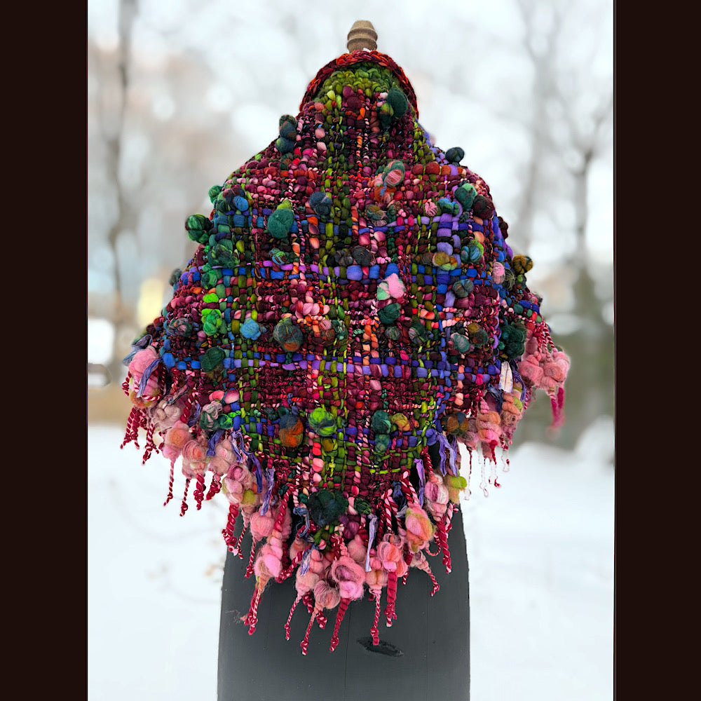 Handmade wool Woven Scarf shawlette 53” X 28”