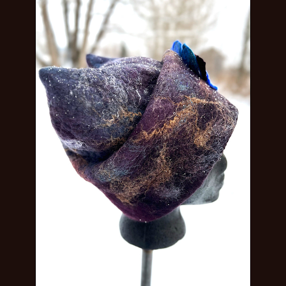 Felted toque hat with rose 24” large