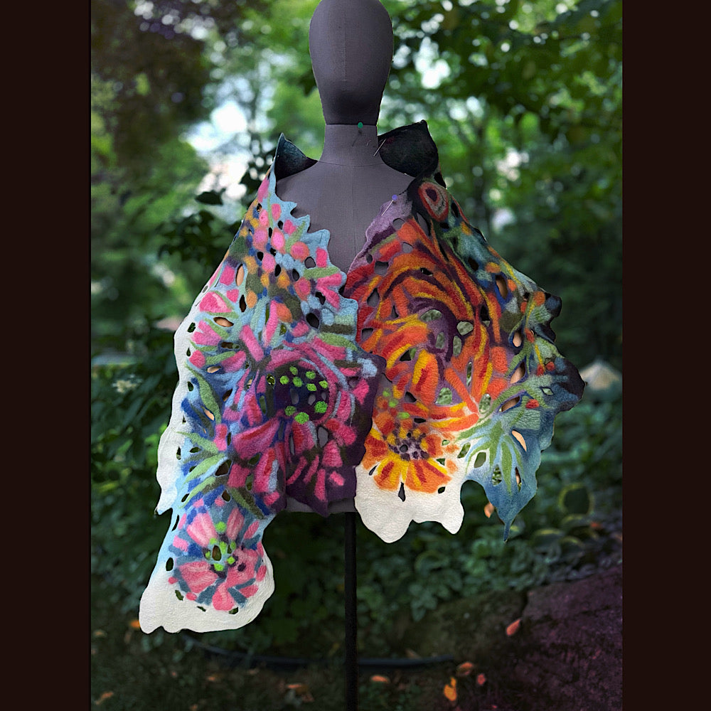 OOAK Handmade wool Felted Scarf 78” X 17” Original art work