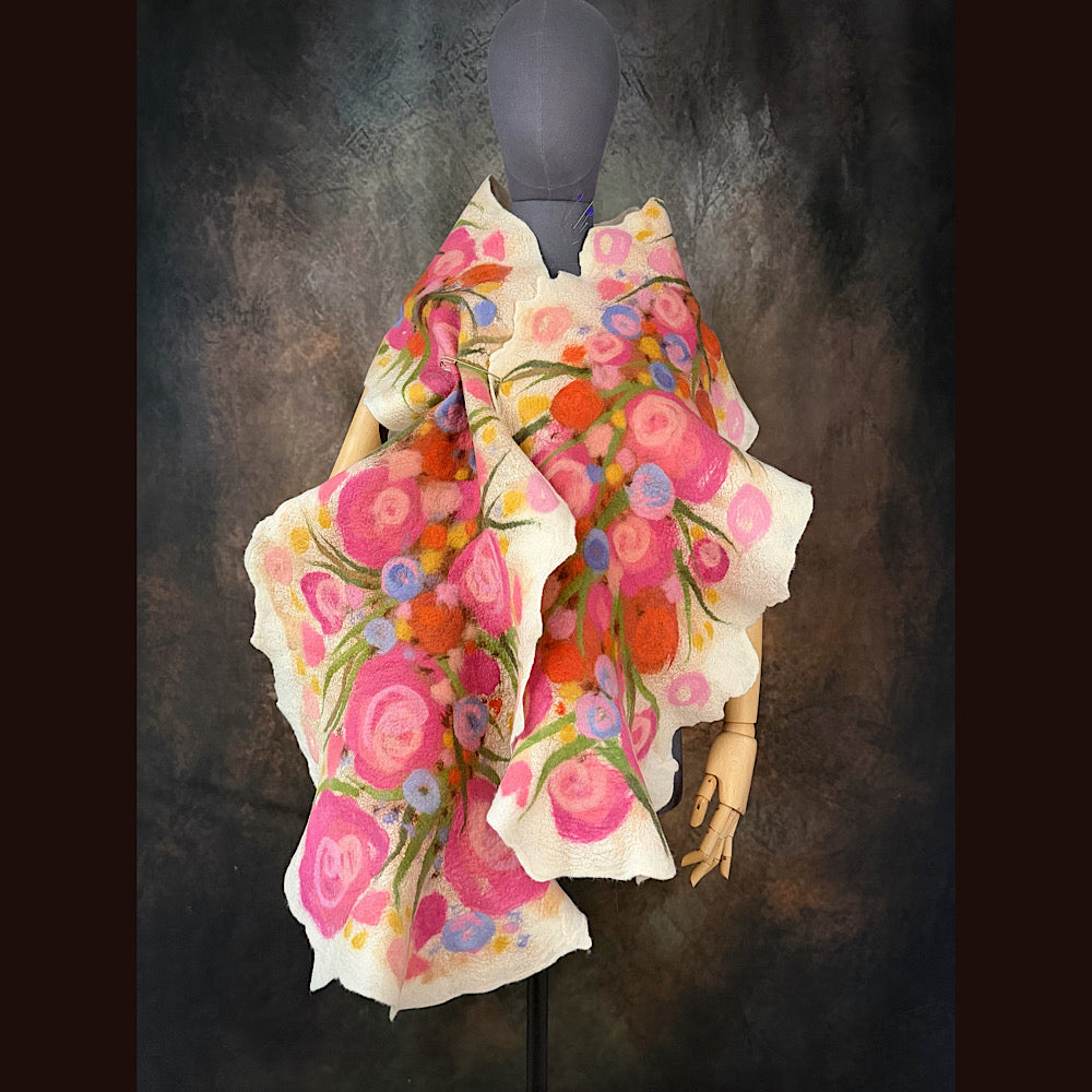 OOAK Handmade wool Felted Scarf 81” X 17” Original art work