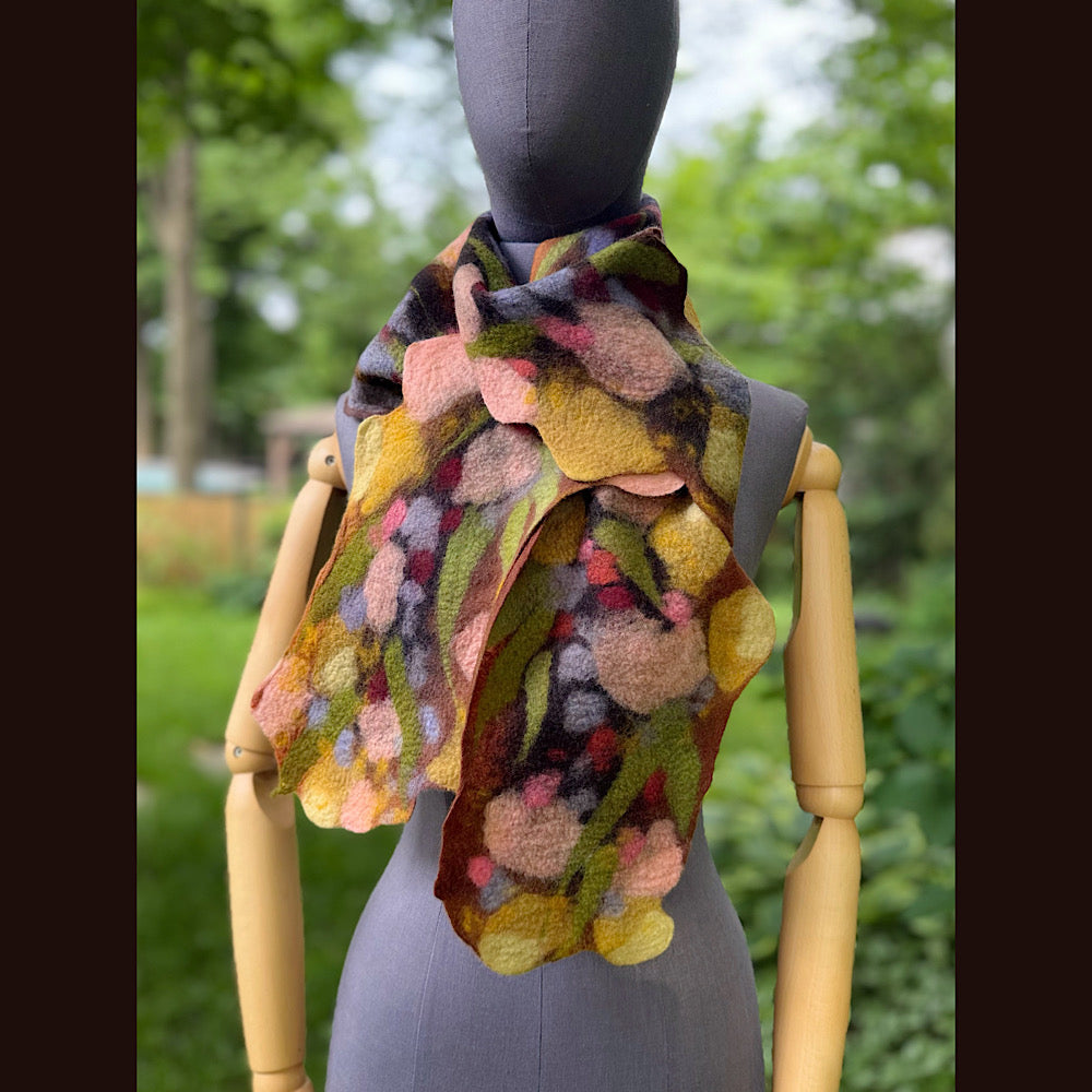 OOAK Handmade wool Felted Scarf 86” X 8”Original art work