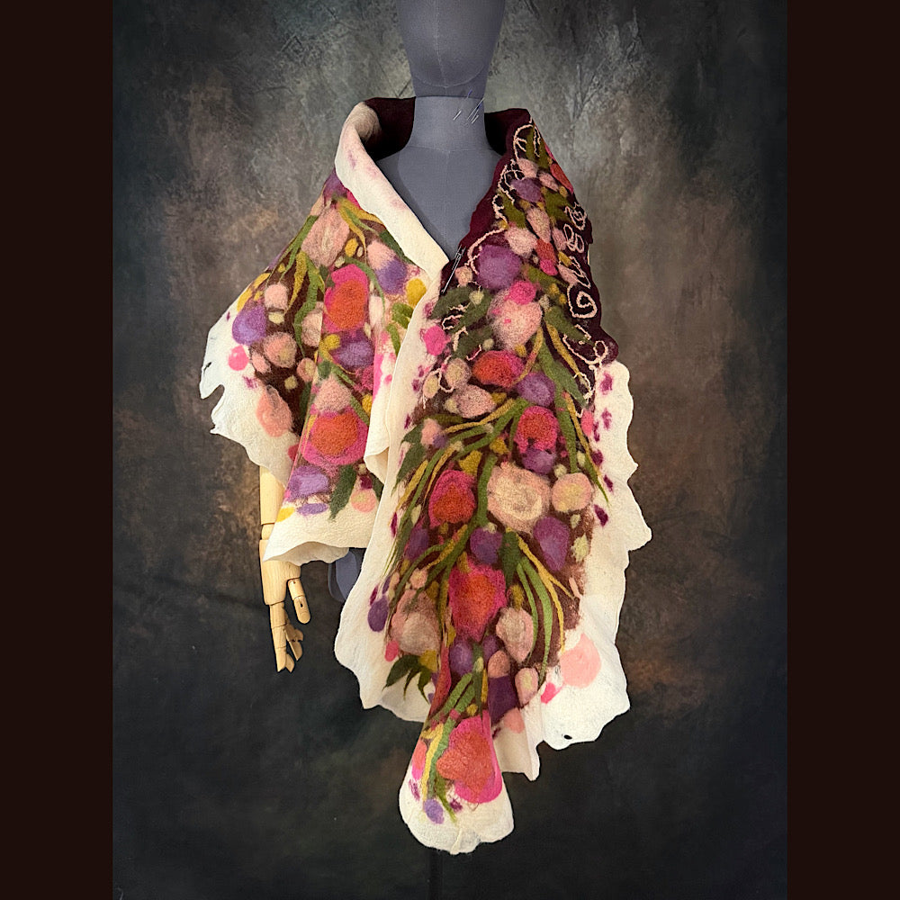 OOAK Handmade wool Felted Scarf 75” X 19”Original art work