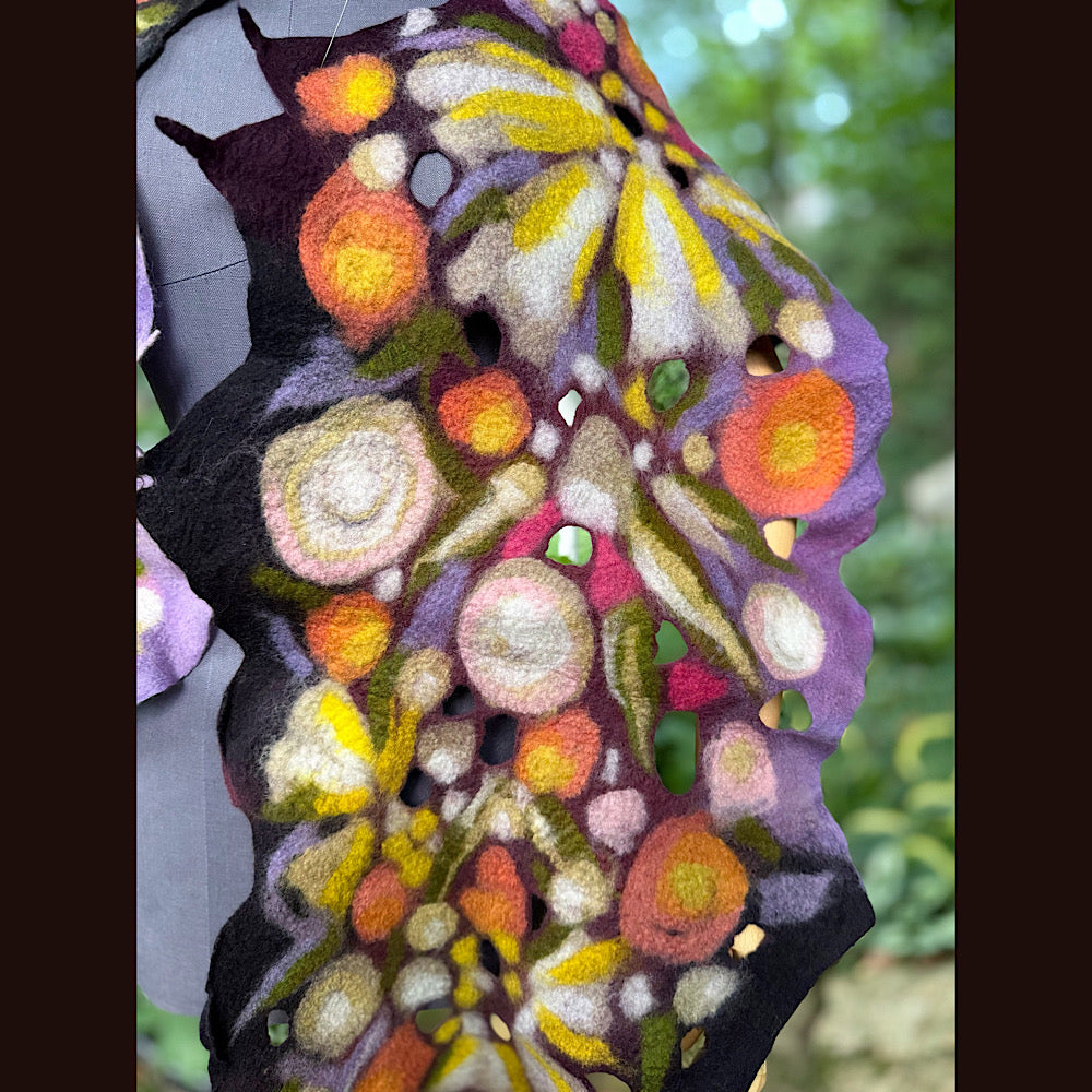OOAK Handmade wool Felted Scarf 88” X 16” Original art work