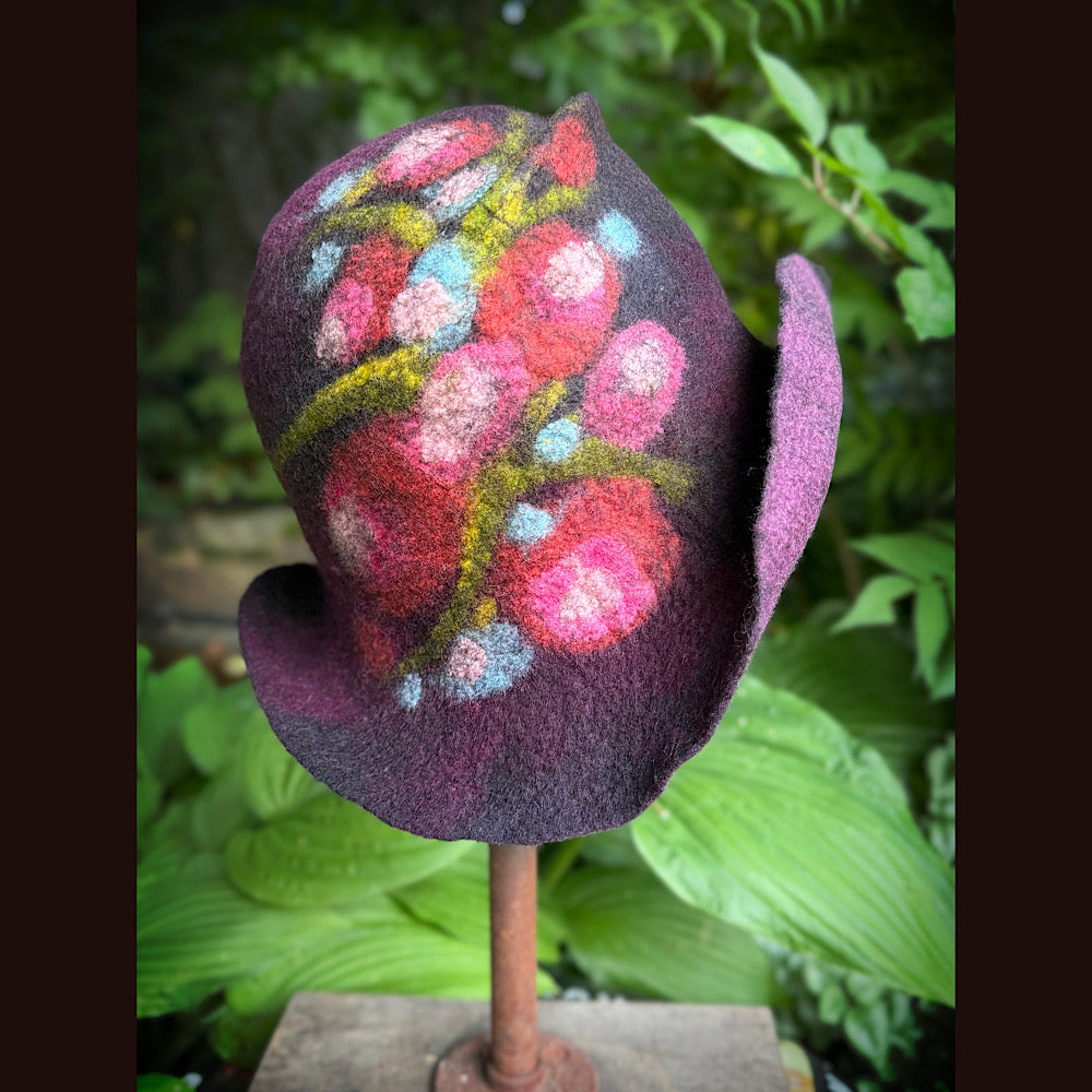 OOAK Handmade wool Felted hat 23.5” medium